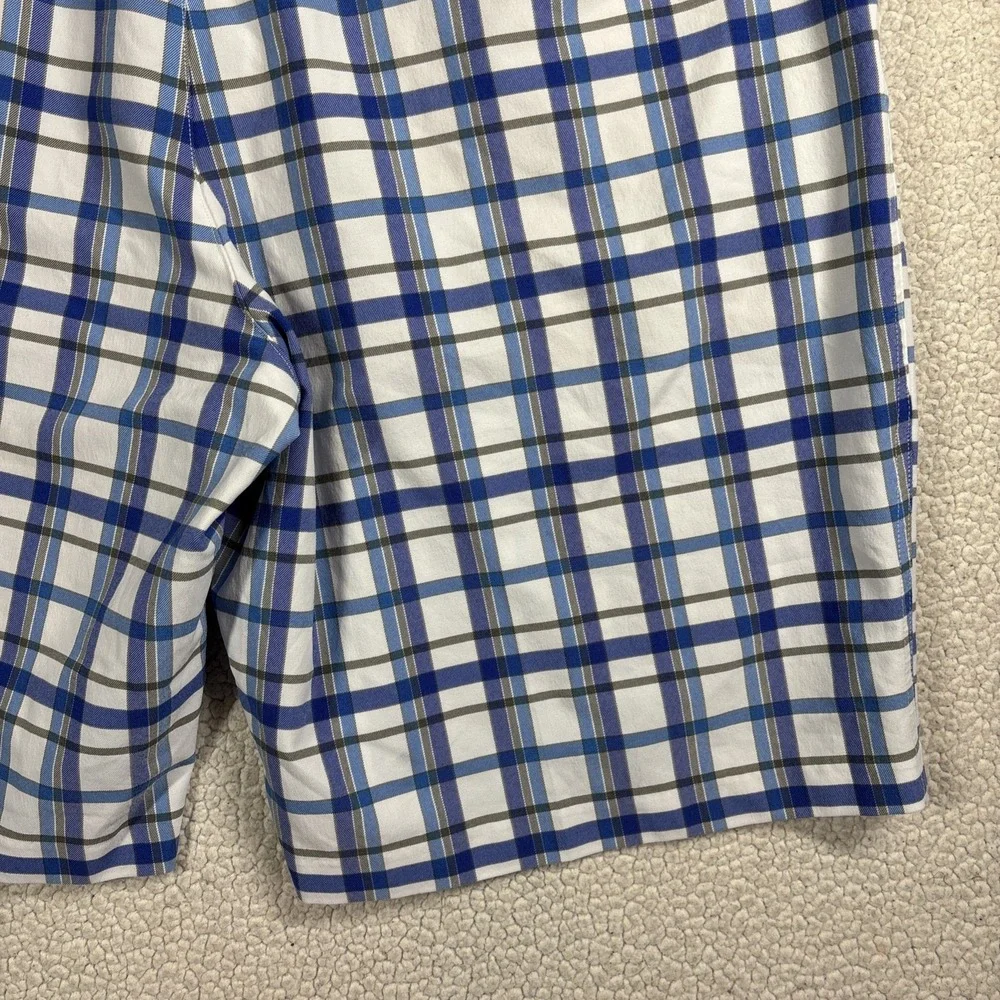 adidas Golf Shorts Men's 40 XL Blue White Plaid Performance Flat Front Bermuda